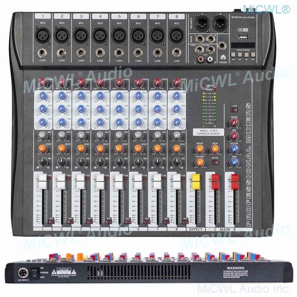 

Brand New 8 Channel Audio Mixer Sound Mixing Console with Bluetooth 48V Phantom USB 3-Brand EQ High Quality