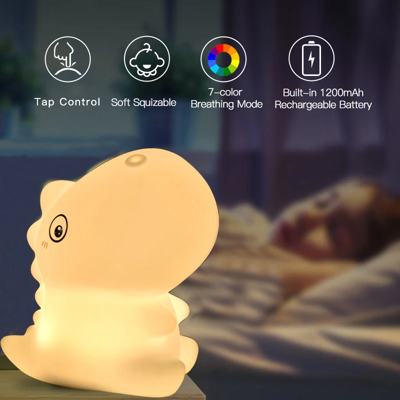 

Led Silicone Night Lights For Baby Kids Children Bedroom Soft Dinosaur Toy Nursery Lamp Decoration Home Decor Christmas Gift