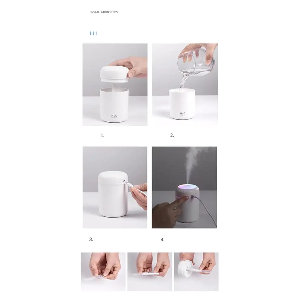 300mL Mini Air Humidifier USB Powered Cool Mist Humidifier Air Freshener Aromatherapy Aroma Essential Oil Diffuser Frangrance