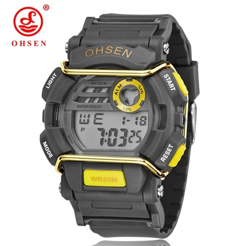 Yellow Watch OHSEN Электронные Цифровые мужские часы с секундомером модные синие силиконовые спортивные мужские часы светодиодные водонепроницаемые мужские часы montre homme - Цвет: Yellow Watch