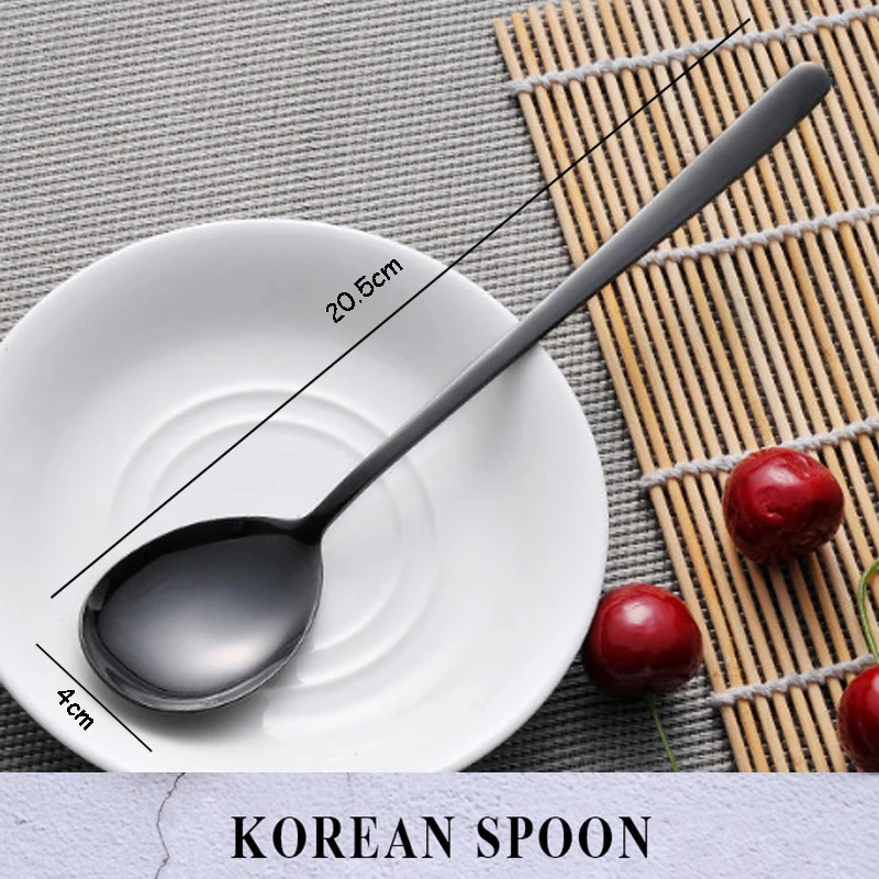 304 Stainless Steel Spoon Korean Long Handle Metal Spoon Restaurant Tableware Dessert Spoon Flatware Coffee Kitchen Tableware