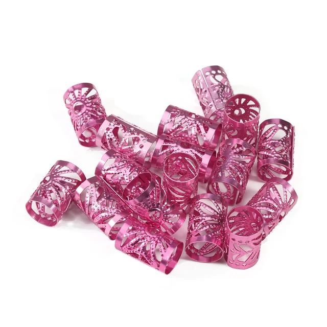 100pcs Gold/silver Color Metal Tube Hair Braid Dread Dreadlock Beads Adjustable Hair Braids Cuff Clip 7/9mm Hole Micro Ring Bead light purple 9mm