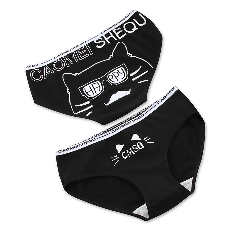 

Pantie Naughty Briefs Panties Cat Cotton Black-and-White Triangle Low-waist Underwear Brief summer Teens Teenage Young