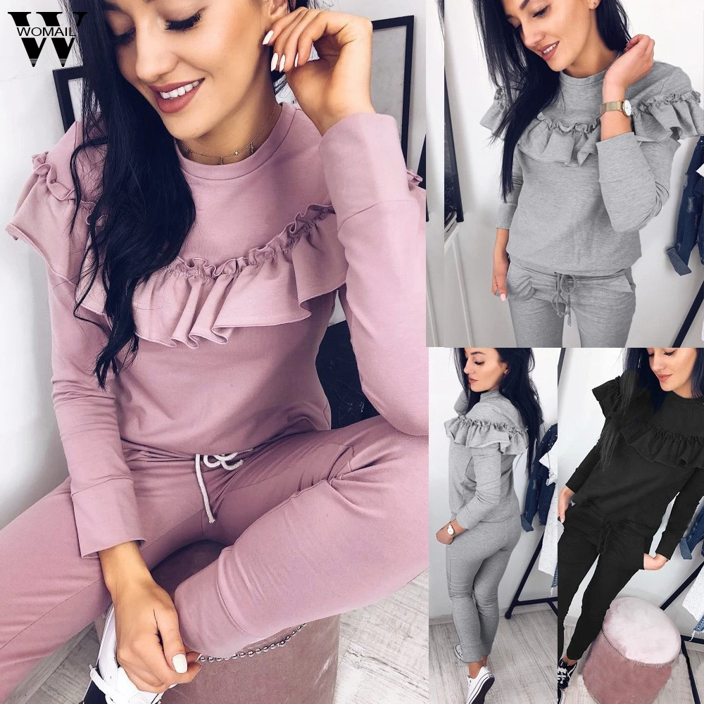 

Womail Women Sexy Club Suit Sets 2 PCS Tracksuits Set Ladies Joggers Active Sport Blouse Tops Pants Sets Womne Suit Sets S-XL