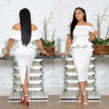 

2 Piece Set Women Suit Ruffles Crop Top Sexy Slim Skirt Off Shoulder Strapless Night Club Party Pencil Skirts Female Set 2020
