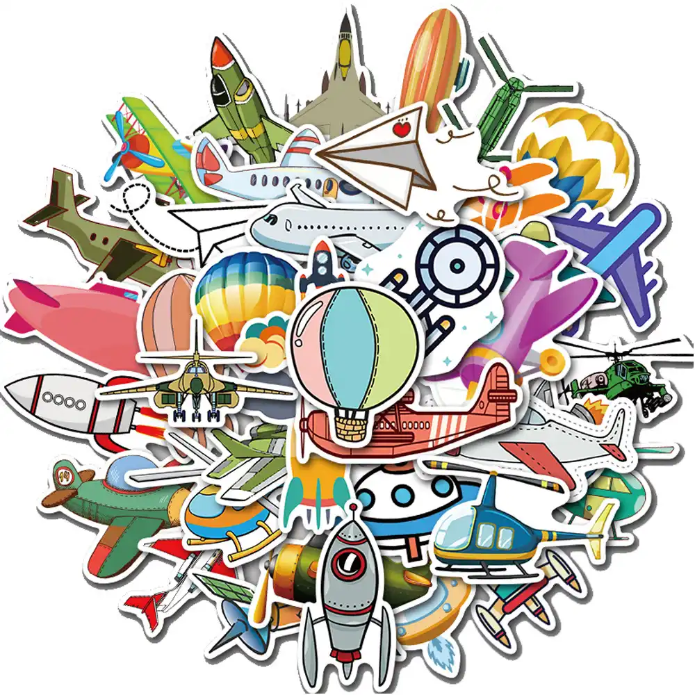 Pegatinas Para Aviones De Dibujos Animados Globo De Aire Caliente Avion Cohetes Ufo Pegatinas De Pvc Para Coche Portatil Monopatin Maleta De Viaje 40 Uds Pegatinas Aliexpress