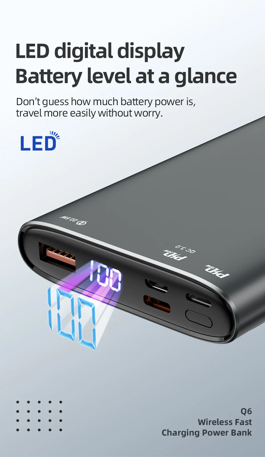 portable battery charger HOCO Power Bank 10000mAh 22.5Ｗ PD Fast Charging with 15W wireless charging Powerbank Portable Battery Charge For iphone 13 12 11 pocket power bank