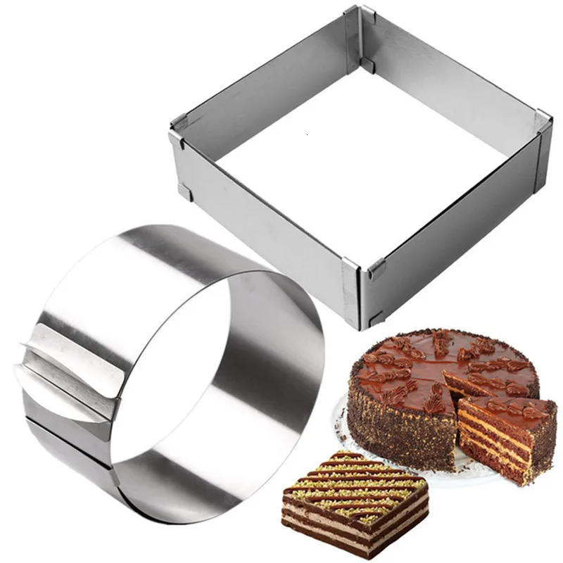 

1pcs DIY Retractable Stainless Steel Cake Mousse Ring 3D Round & Square Fondant Cake Mold Adjustable Kitchen Baking Tools