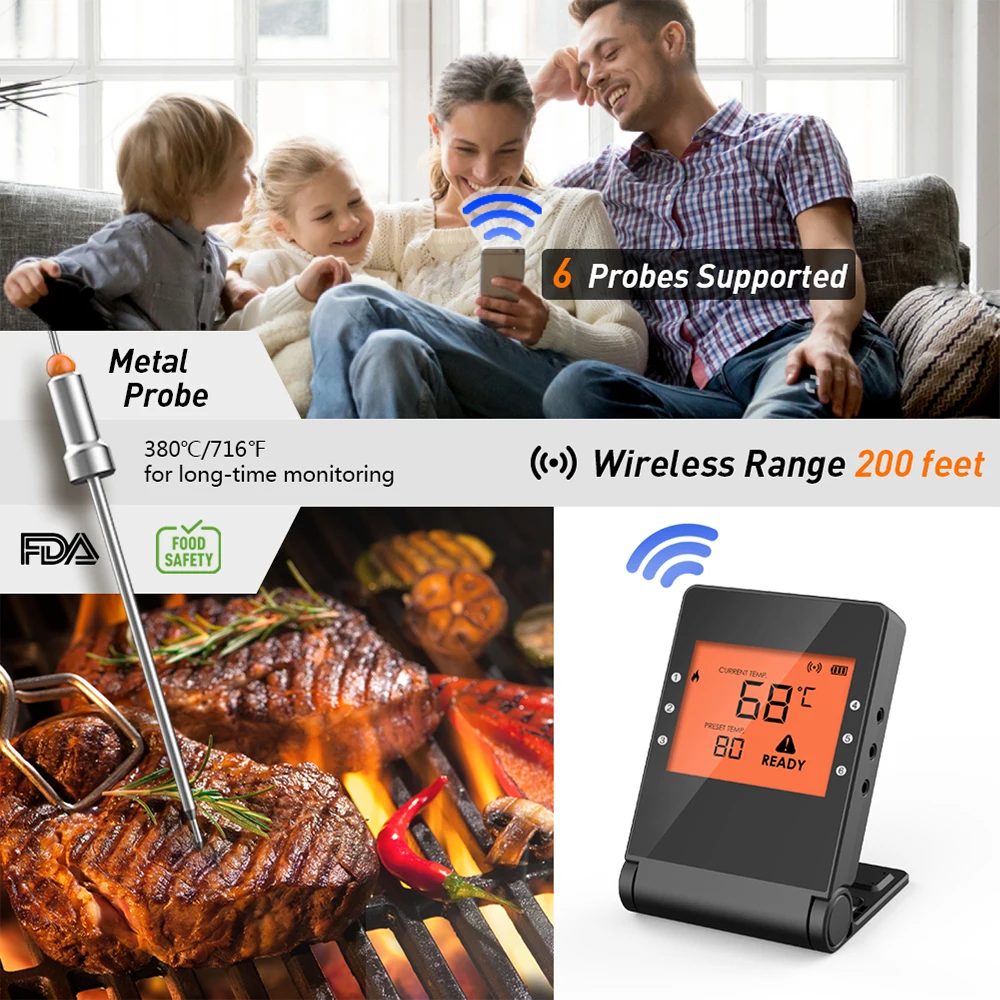 AidMax Pro04 Wireless BBQ Thermometer Digital Meat Temperature Probe  Thermometer With Sensor Kitchen Utensil Home