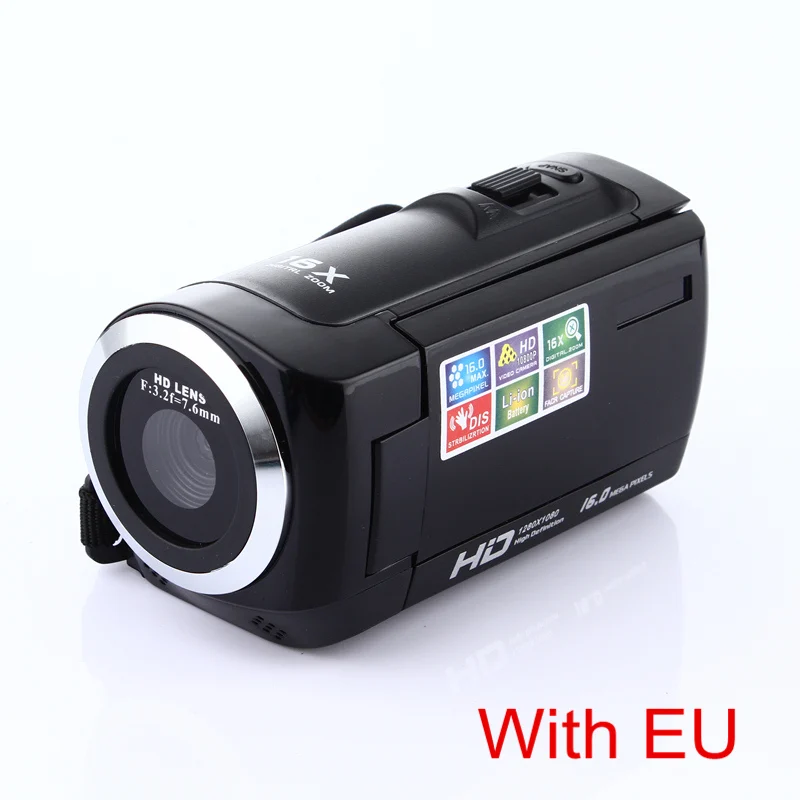Black EU 1080P Цифровая камера HDV видеокамера 16MP 16x зум матрица COMS 270 градусов 2,7 дюймов TFT ЖК-экран - Цвет: Black EU
