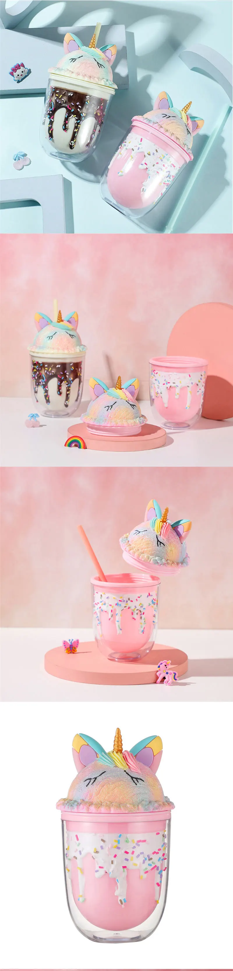 Straw Unicorn Cartoon Ice Cream Creative Drinking Cup