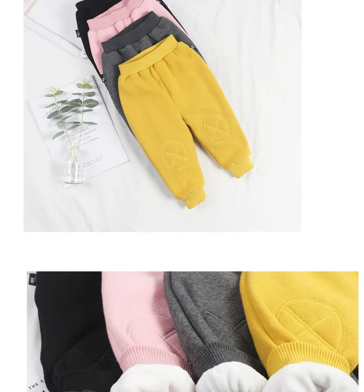 Chen Mother Infant Children's Clothing 1-3 Years Old Men And Women Baby Winter Pants with Velvet Hoodie plus Velvet Patch Pants