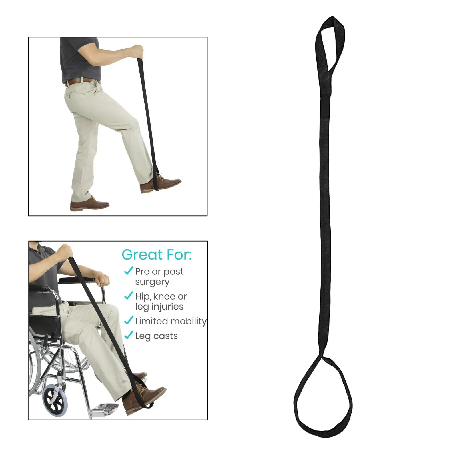 44' Leg Lifter Strap Rigid Foot Lifter&Hand Grip for Adult Elderly Handicap Mobility Aids Equipment Foot Raiser Straps