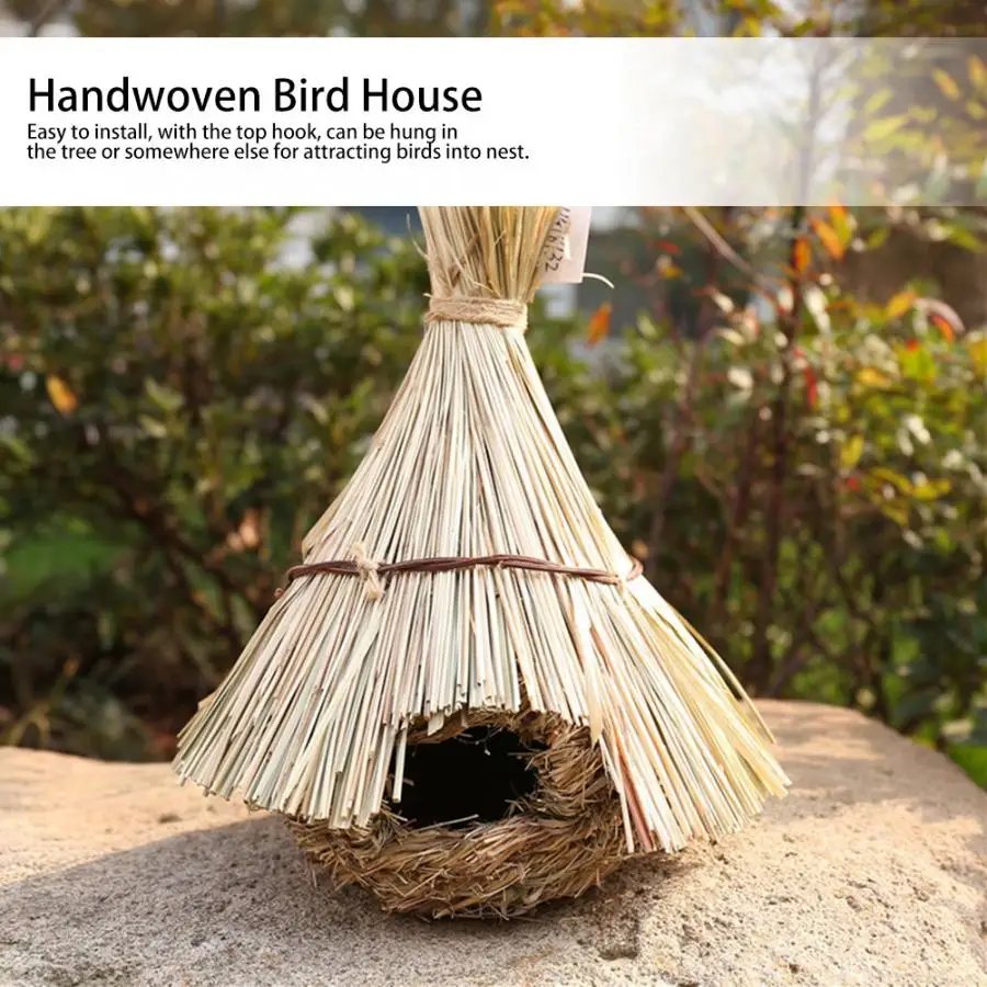 Natural Weeds Bird Nest Handwoven Hanging Parrot Roosting House for Home Garden Decorations