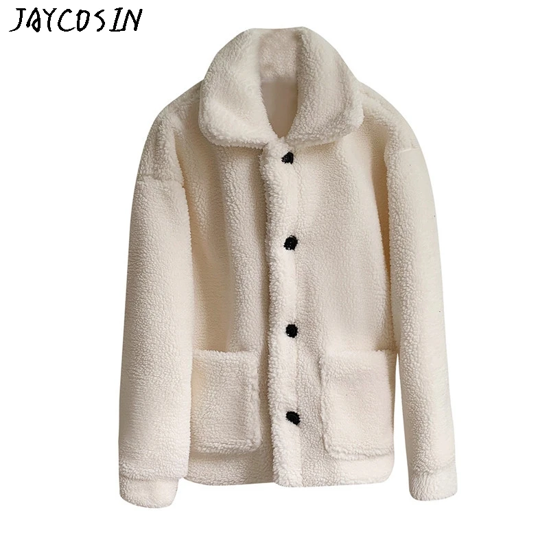 JAYCOSIN, индивидуальное пальто для женщин, модное, осеннее и зимнее, однотонное, повседневное, свободное, короткое, Ветровка из овечьей шерсти, пальто Jas manteau Drop