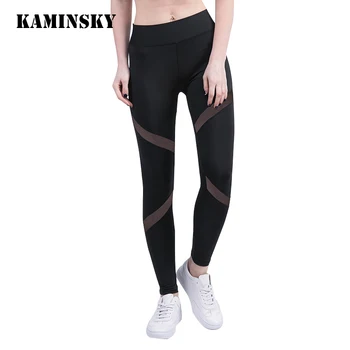 

Kaminsky Black Athleisure Long Trousers For Women Summer Elastic Slim Fit Leggings Skinny Pants Sexy Ladies Mesh Splice Leggings