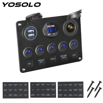 

YOSOLO Digital Voltmeter Dual USB Port 12V Outlet Combination Waterproof Car Marine LED Rocker Switch Panel