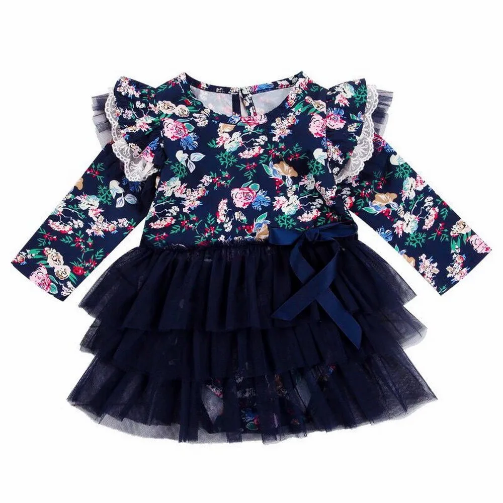 Зимнее платье с оборками для маленьких девочек детские Платья цветочным