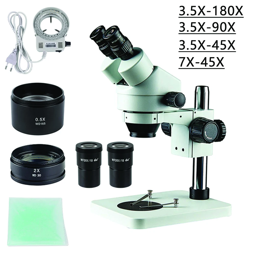 New Binocular Stereo Microscope 3.5X-180X With LED Lights for PCB Solder Tool Mobile Phone Repair Mineral Watching Microscopio |