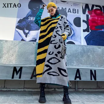 

XITAO Long Knitted Dress Women Patchwork Elegant Pullover Full Sleeve Small Fresh Casual Minority Loose Dress 2020 DMY2346