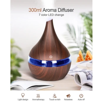 

300ML USB Electric Aroma Diffuser Wood Grain Air Humidifier USB Mini Sprayer LED Light with 3 Cotton Swabs