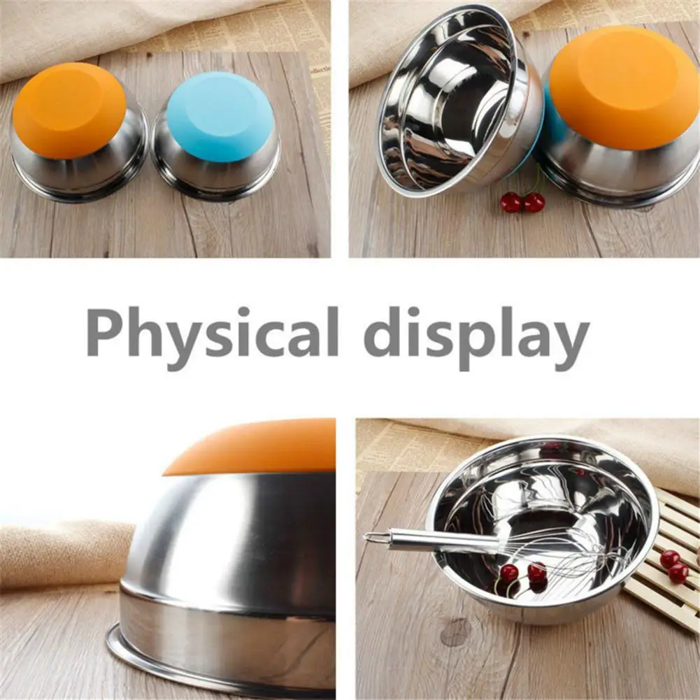 Stainless Steel Mixing Bowl With Lid Home Kitchen Egg Mixer Salad Bowls Non-slip Silicone Bottom Food Storage Bowl Set