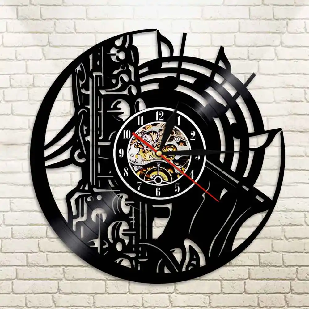 Saxofon Musica Orquesta Sonido Sinfonia Reloj De Vinilo Con
