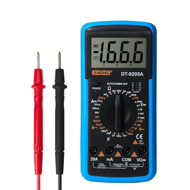 Синий ANENG DT-9205A Цифровой вольтметр измеритель напряжения тока тестер сопротивления - Цвет: Синий