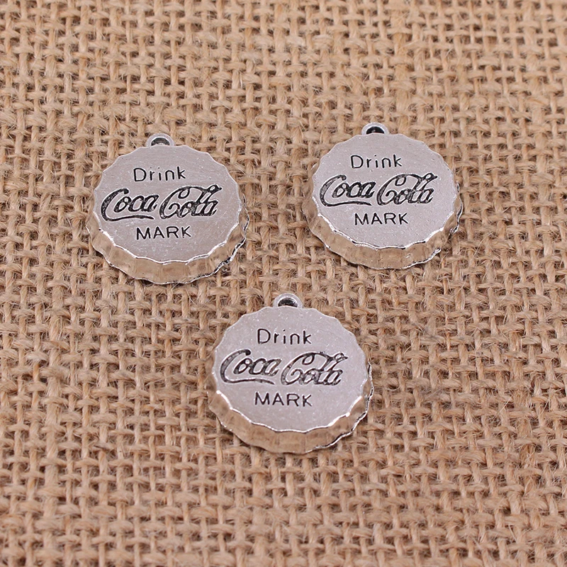 

4pcs Drink Bottle Cap Charms 23x22mm Antique Silver Color Pendant for DIY Jewelry Making Findings Handmade Craft 3287