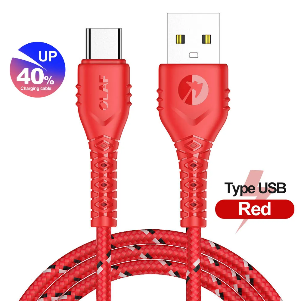 OLAF usb type C кабель для samsung S10 S9 Быстрая зарядка type-C мобильный телефон зарядный провод USB C кабель для Xiaomi mi9 Redmi note 7 - Цвет: Red