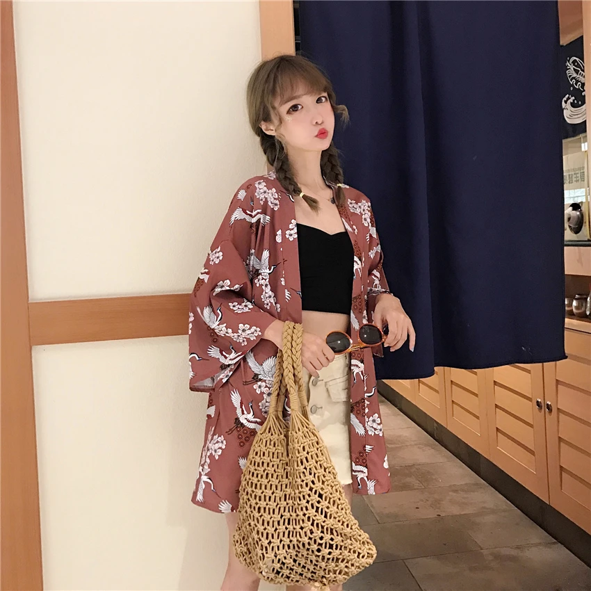 Harajuku японский модный стиль кимоно юката женский летний кардиган с цветочным