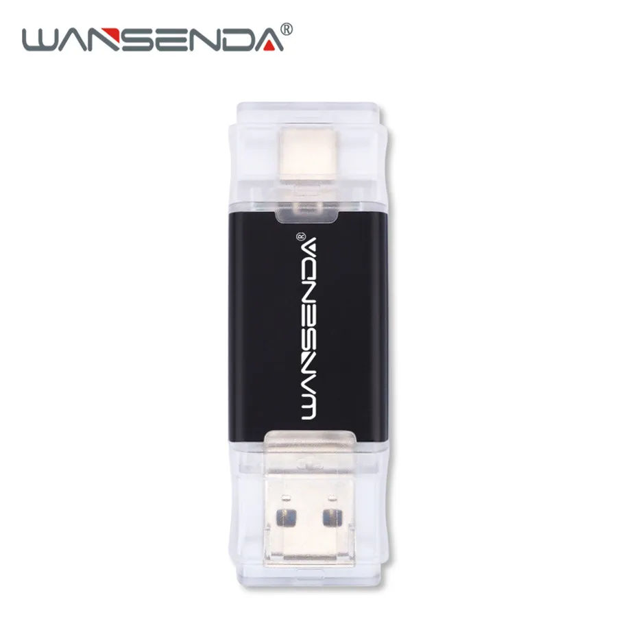 WANSENDA USB 3,0 USB флеш-накопитель 512 ГБ 256 Гб OTG флеш-накопитель для Android/ПК типа C 32 Гб 64 Гб 128 ГБ Флешка 2 в 1 двойная usb-флешка - Цвет: Черный