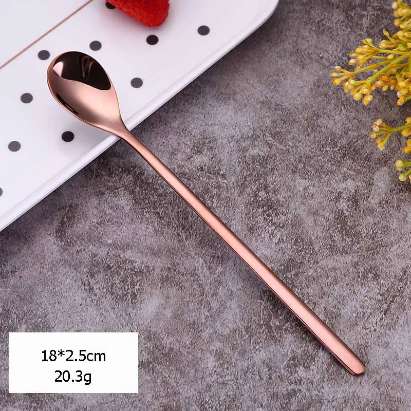 Round-RoseGold FHEAL Креативный острый квадратный круглый молочный чай для размешивания кофе круглая ложечка из нержавеющей стали десертная кофейная ложка кафе - Color: Round-RoseGold