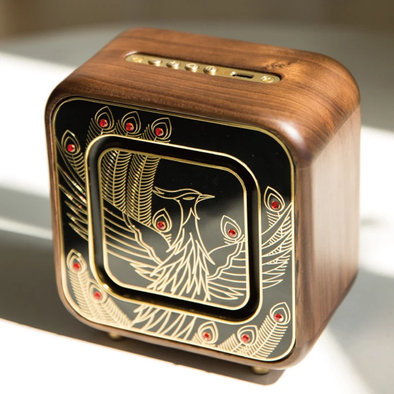 

Retro Style Portable Wireless Bluetooth Speaker Home Desktop Wooden Decoration with Enamel Painting Process HIFI Music Player