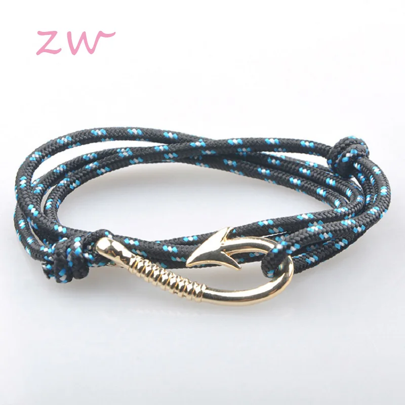 

Adjustable New Fashion Fish Hook Bracelets Men And Woman Charm Survival Rope Chain Sport Paracord Lovers Bracelets Golden 3C0326