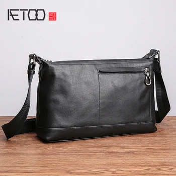 

AETOO Men's shoulder bag leather soft leather vintage fashion casual horizontal Baotou layer cowhide oblique cross male bag