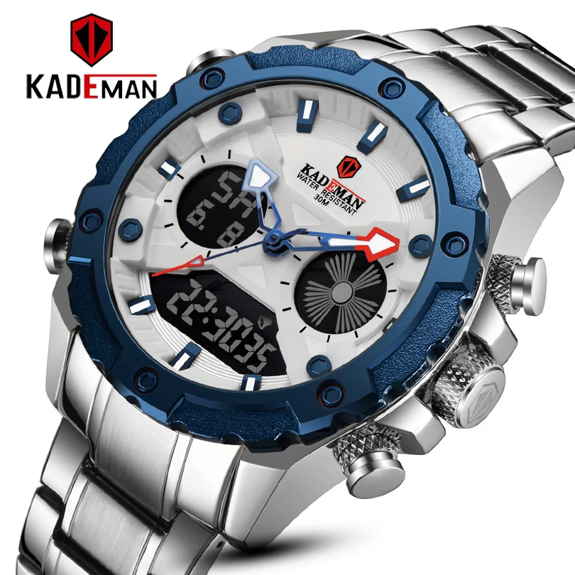 KADEMAN Luxury Brand Waterproof Military Sport Watches Men Silver Steel Digital Quartz Analog Watch Clock Relogios Masculinos afbeelding