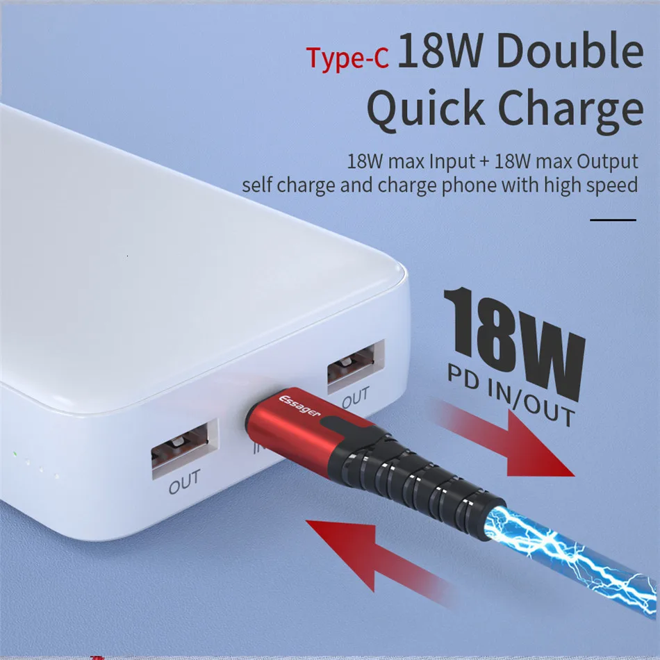 Портативное зарядное устройство Essager 20000 мА/ч для быстрой зарядки 3,0 USB C PD 20000 мА/ч для iPhone 11 Pro Max Xiaomi Mi 9 8