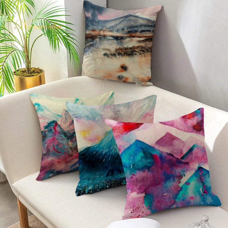 

Abstract Painting Cushion Cover Colourful Single Side Linen Vintage Printen Pillow Case Decorative Sofa Decorative Pillowcases