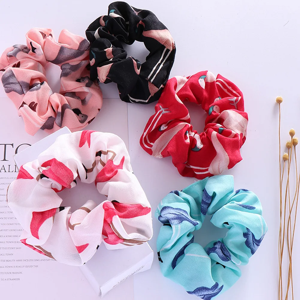 Women Hair Tie Floral Flamingo Design Scrunchie Ponytail - Image 6