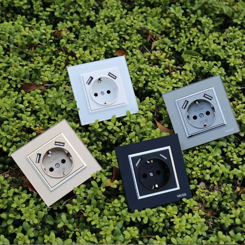 USB настенная розетка стеклянный горячий европейский стандартный настенный адаптер 5 в 2A разъем выход золото color16A 250 В FBW-19