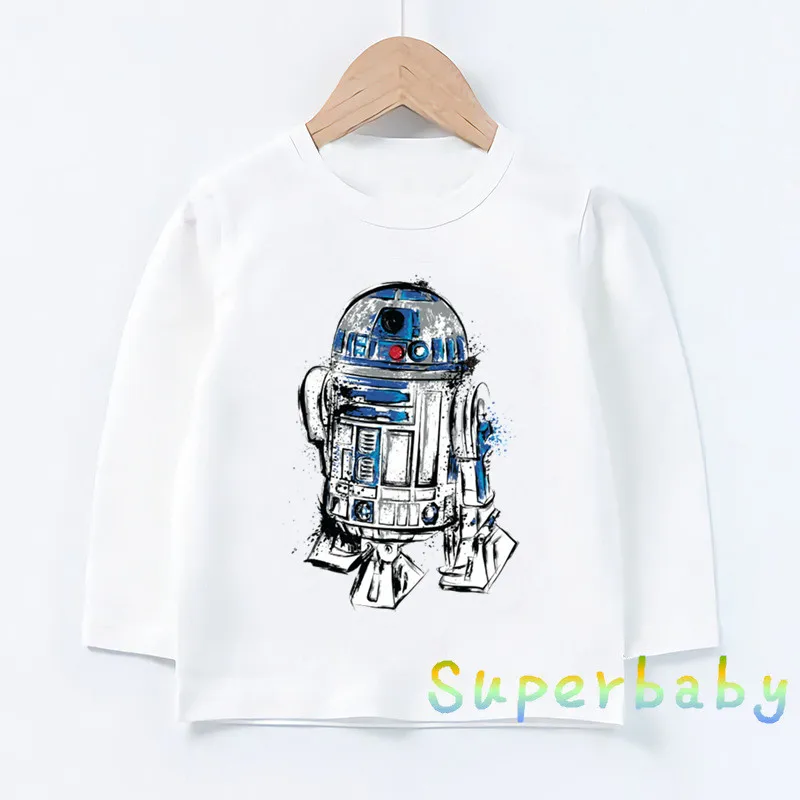 Детская футболка с принтом «Звездные войны», «робот», «R2-D2» и «BB-8», Забавные топы с рисунками для маленьких мальчиков и девочек, Детская футболка с длинными рукавами, LKP5193 - Цвет: LKP5193-G