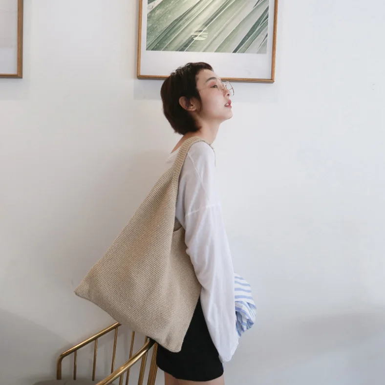 

Woolen Yarn Bag Hand-Woven Women's Bag Japanese and Korean Autumn and Winter All-match Shoulder Artistic Hipster Knitted Bag