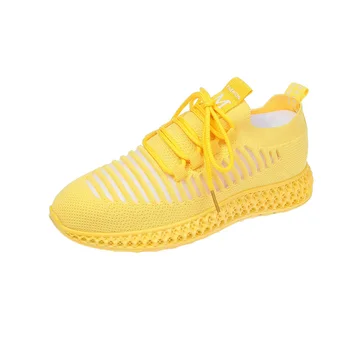 

Fashion Spring Summer Yellow Knitted Breathable Casual Shoes Women Sneakers Korean Sports Leisure Shoes Trending Vulcanize Shoes