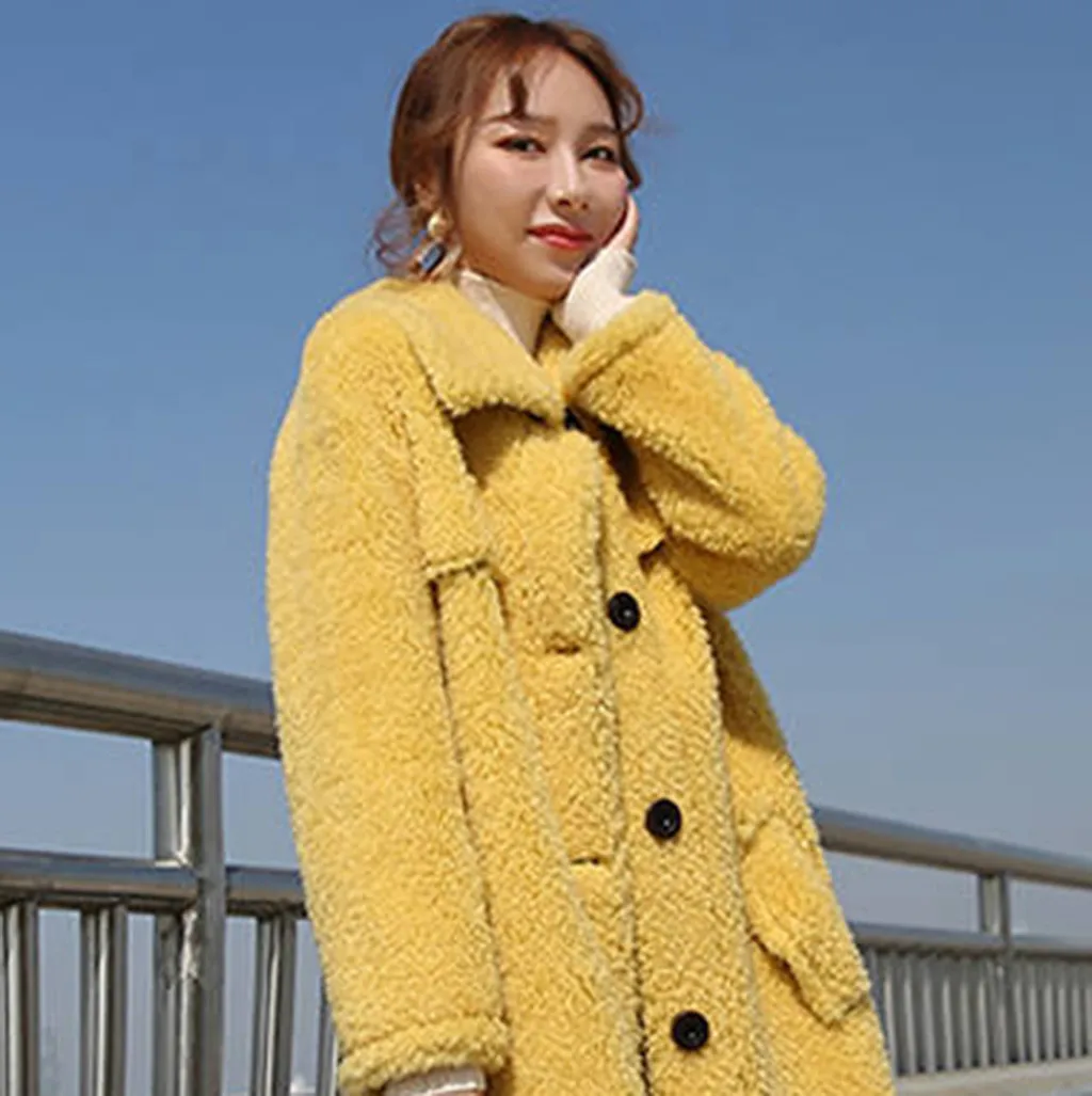 Womail fur coats china winter Fashion Long Sleeve Sweater Button Solid Casual Warm Outerwear thick faux fur coat women