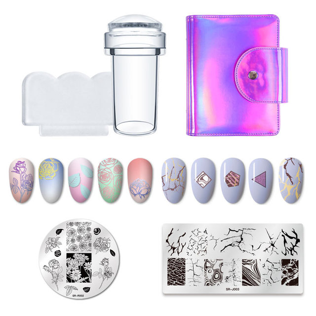 Art Stamp Nail Stamping Plates Set Flower Geometry Marble Image Stamp Templates Kit Manicure Printing Stencil Tools