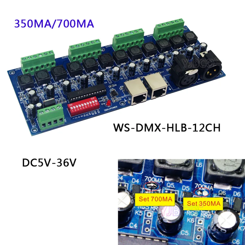DC5V 36V постоянного тока высокой мощности 350ma/700ma 12 канальный светодиодный диммер