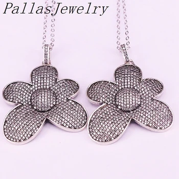 

3Pcs Antique Silver Color CZ Micro Pave Flower Big Pendant,Cubic Zirconia Paved Flower Charm Pendant necklace Fashion Jewelry
