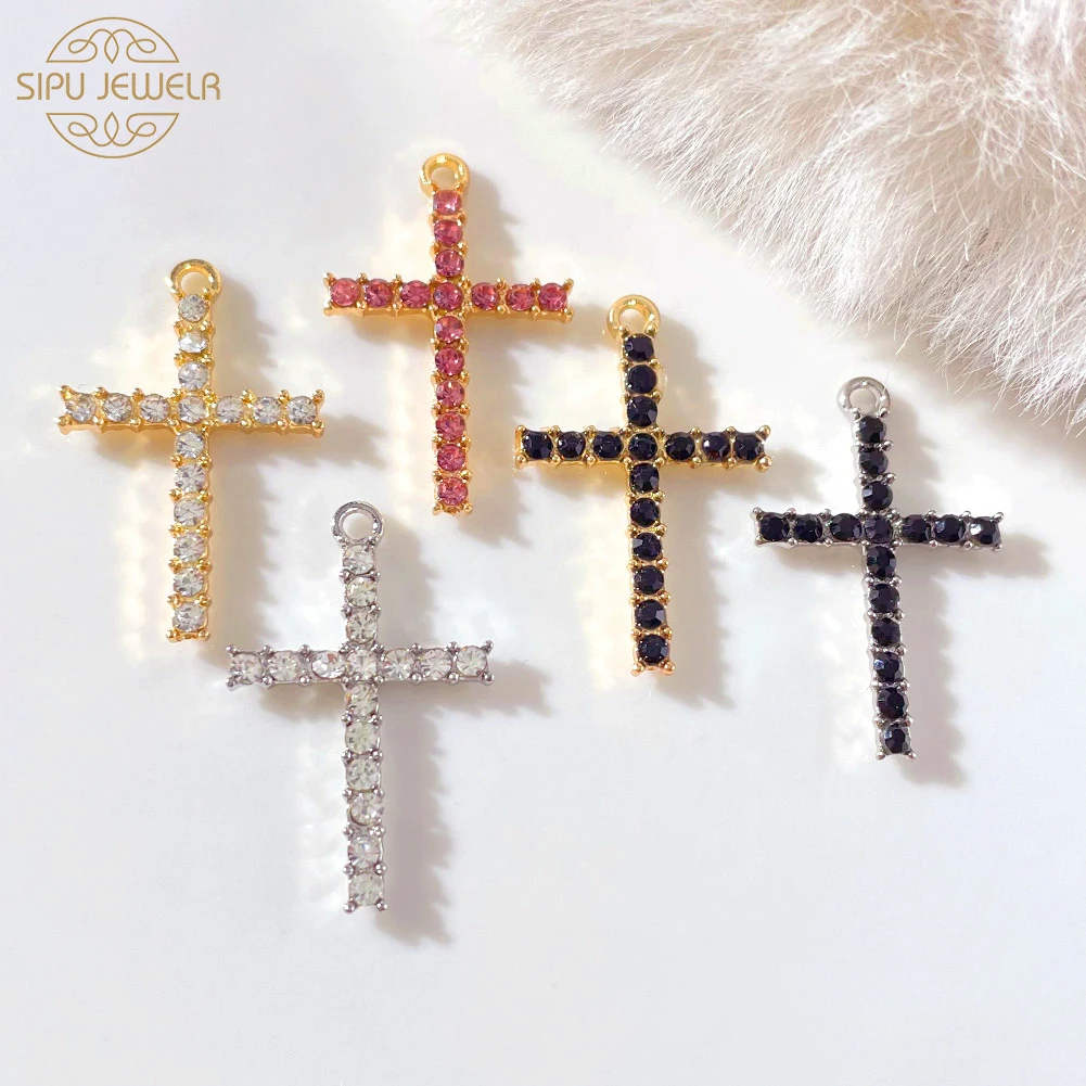 

10Pcs 27*17mm Colorful Crystal Cross Religious Charms Supplies for Jewelry Making DIY Necklace Earring Charm Jewelry Accessories