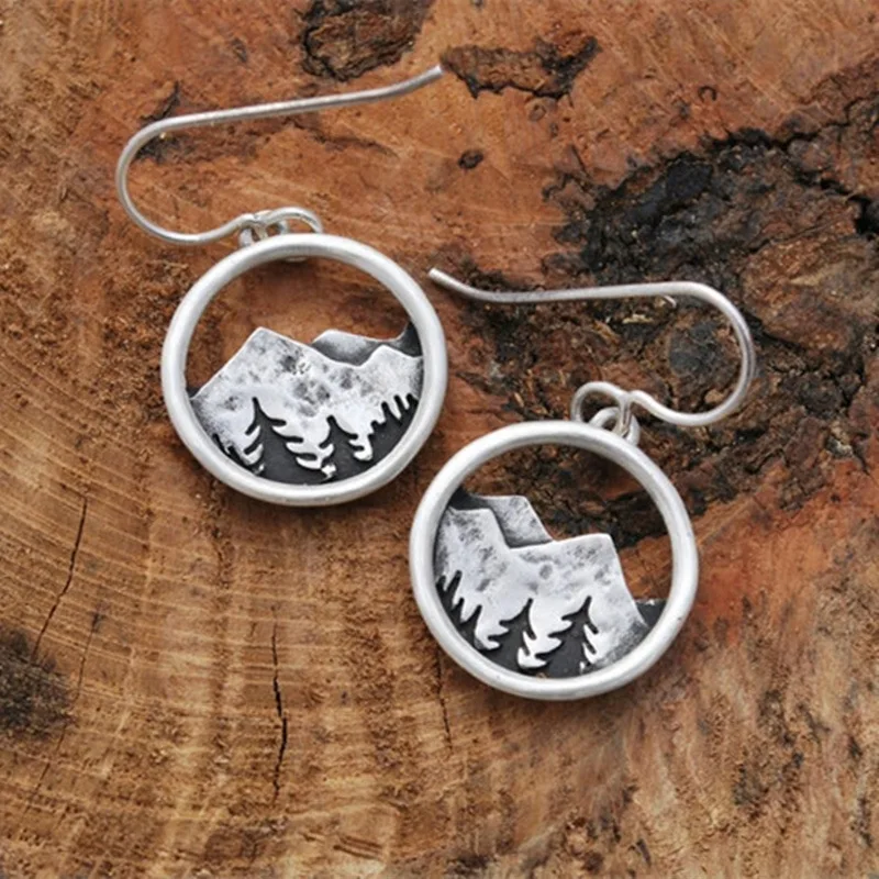 Alpine Dreamer Drop Earring Silver Mountain Pines Round Dangle Earrings for Women Wedding Fashion Statement Jewelry Gift drop earrings dangle earrings silver jewelry